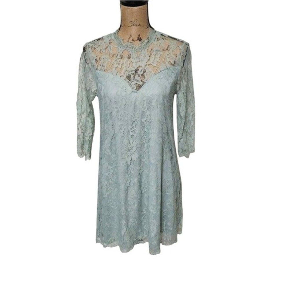 Umgee green floral lace overlay sweetheart neckline mini dress size medium new